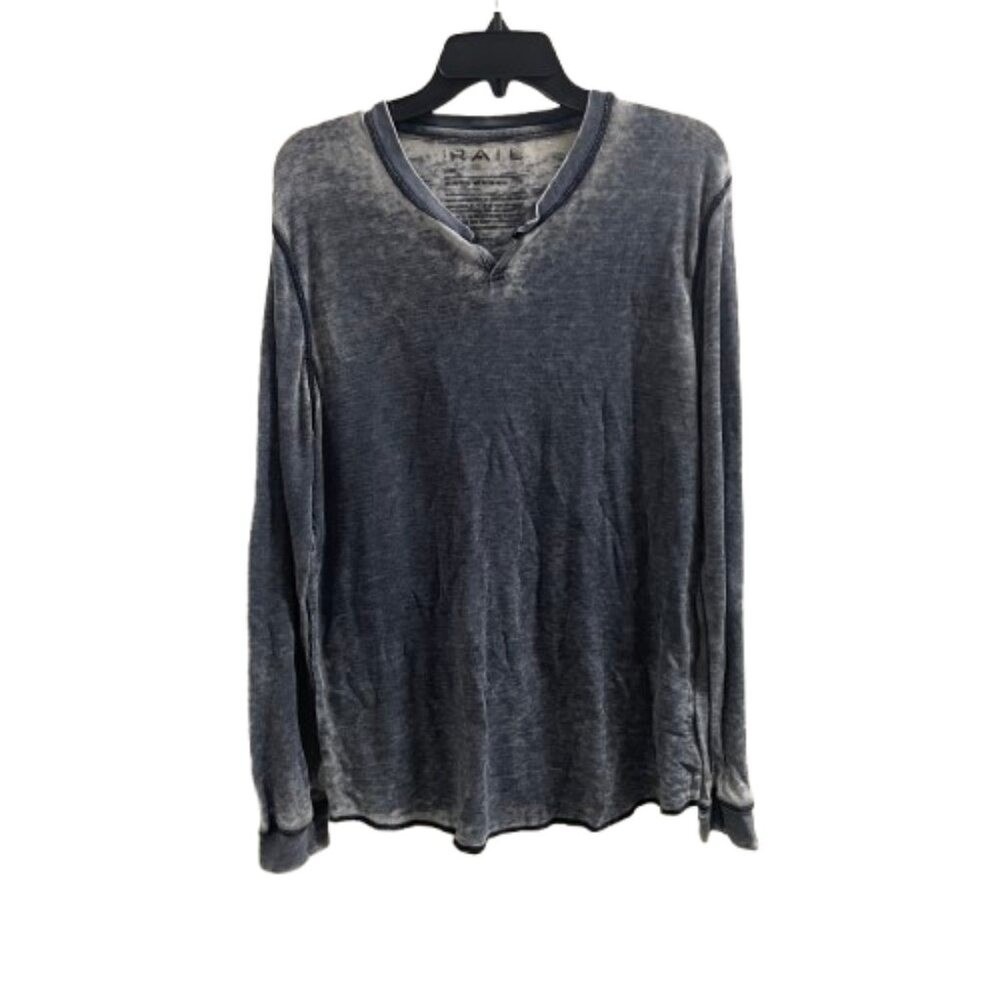 The Rail Mens Large Blue Acid Wash Thermal Long Sleeve Waffle Knit Tee
